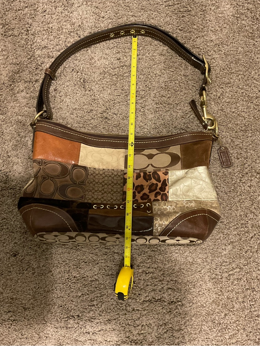 Vintage Y2K Coach Patchwork Signature Leather Shoulder Bag in Brown Multi